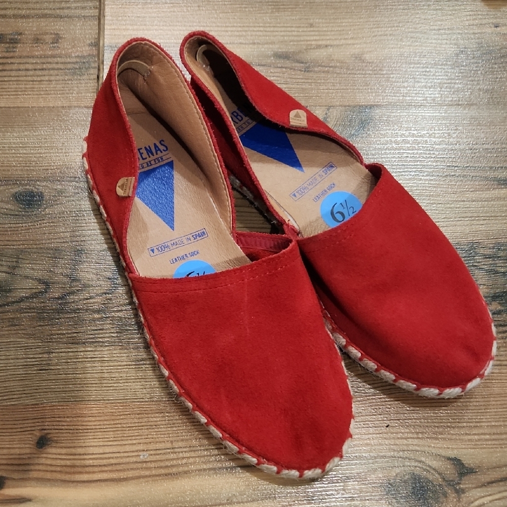 Verbenas‎ Europe Red Suede Espadrilles Flats Boho Casual Spring 6.5 Preppy Comfy
